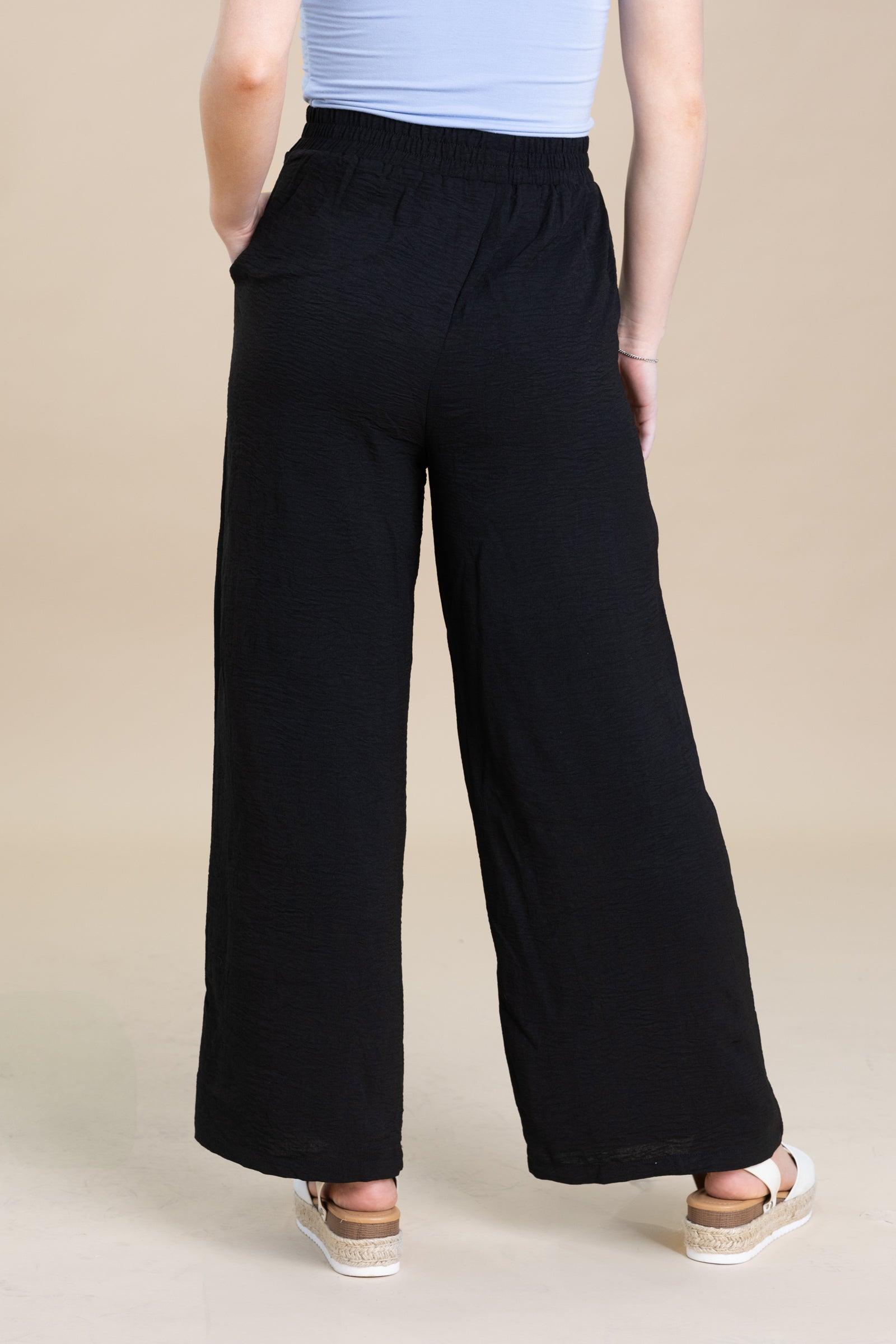 Elastic Waist Wide Leg Pants With Pockets Product Image