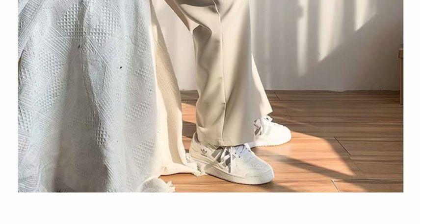 Mid Rise Plain Straight Leg Dress Pants Product Image