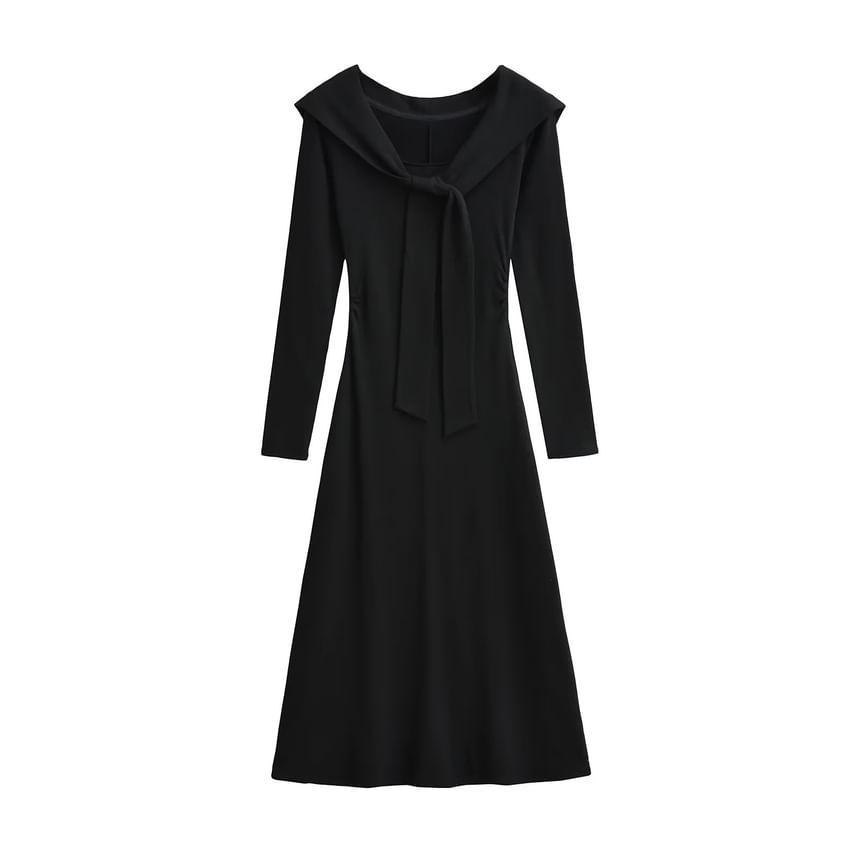 Mock Two-Piece Long-Sleeve Plain Maxi A-Line Dress Product Image