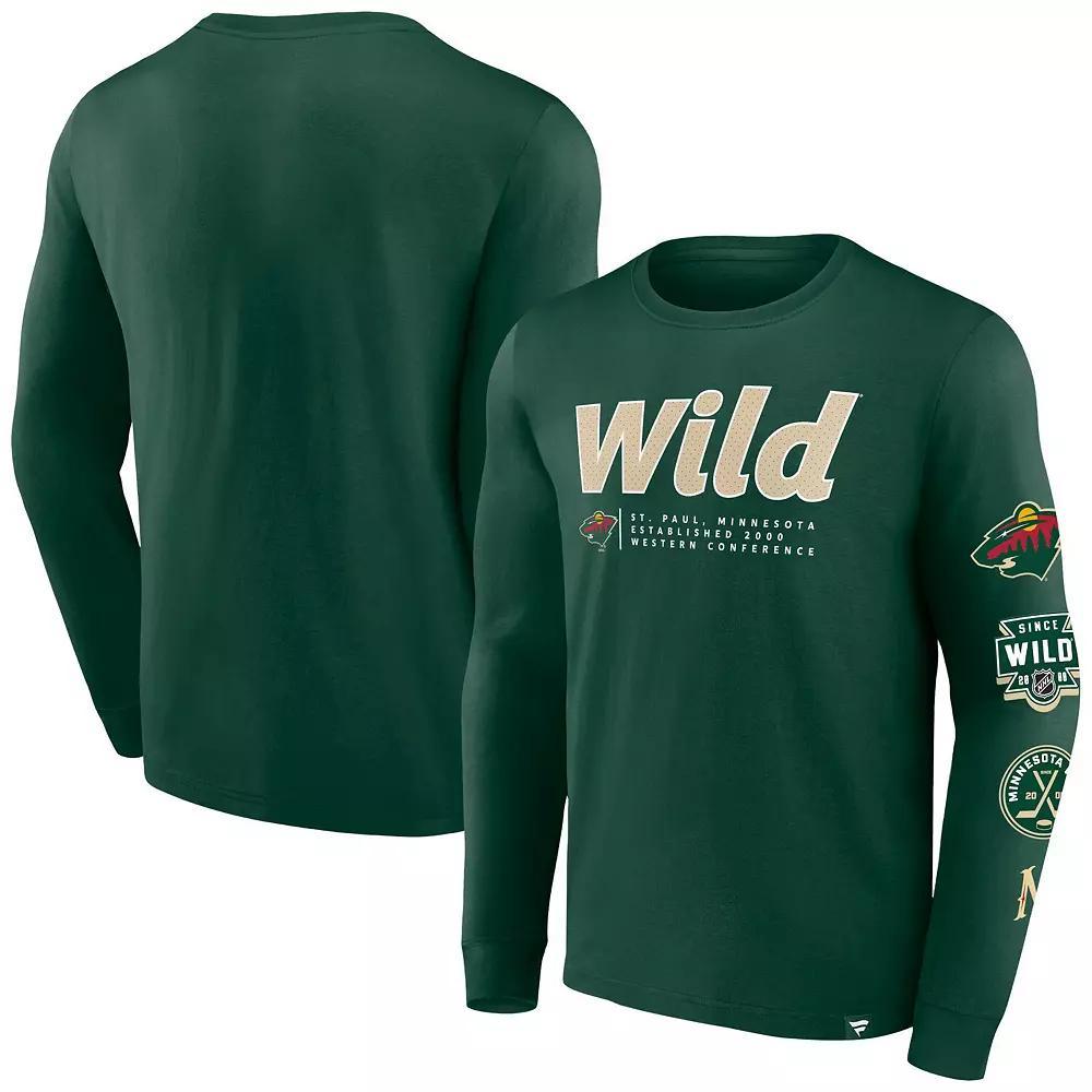 Men's Fanatics Branded Green Minnesota Wild Strike the Goal Long Sleeve T-Shirt,  Product Image