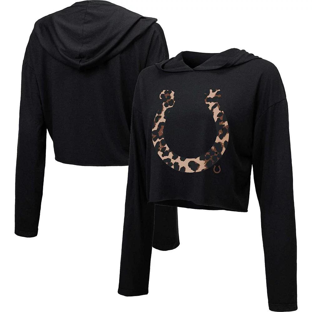 Women's Majestic Threads Black Indianapolis Colts Leopard Cropped Pullover Hoodie, Size: Large Product Image