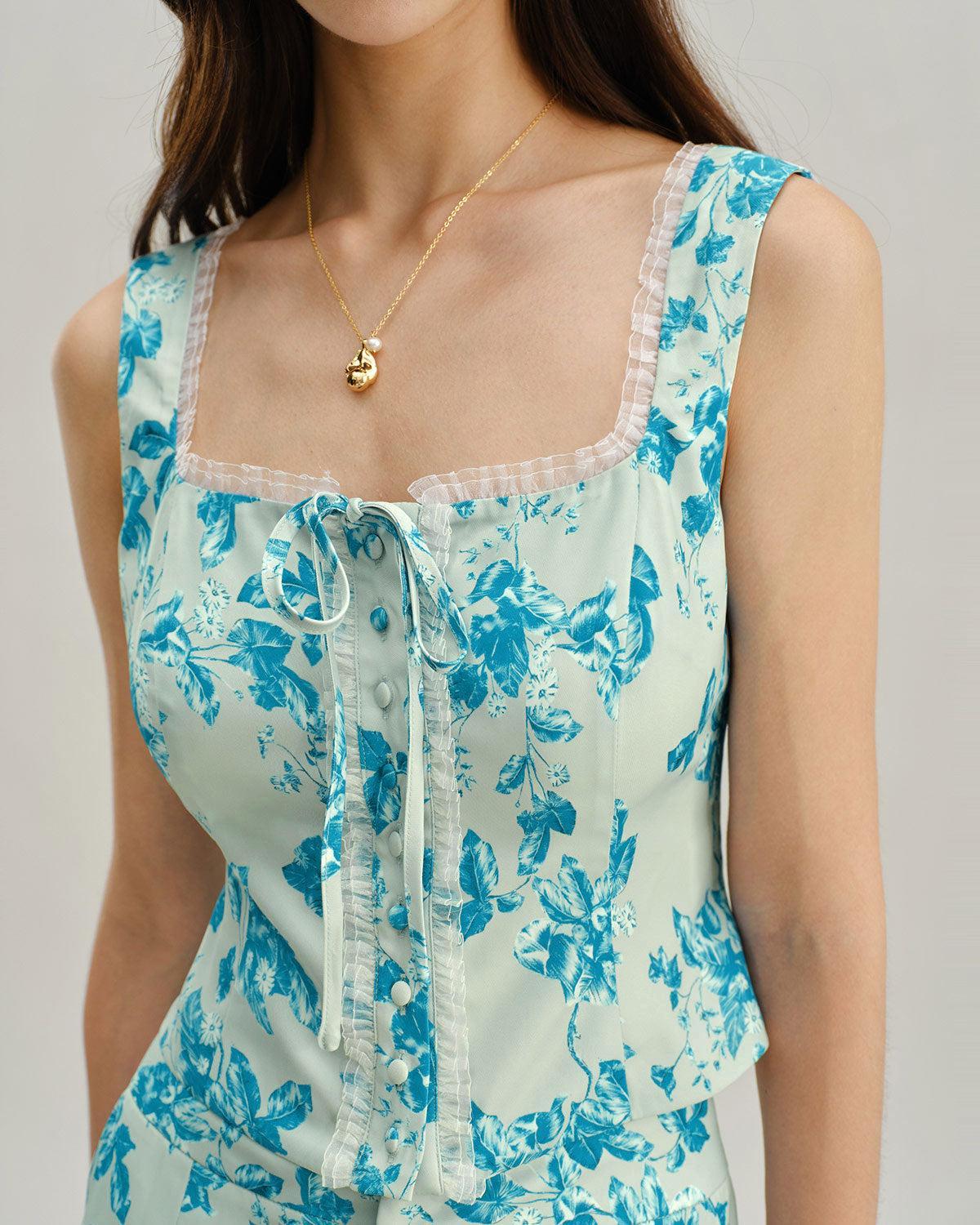 Blue Floral Square Tank Top Product Image