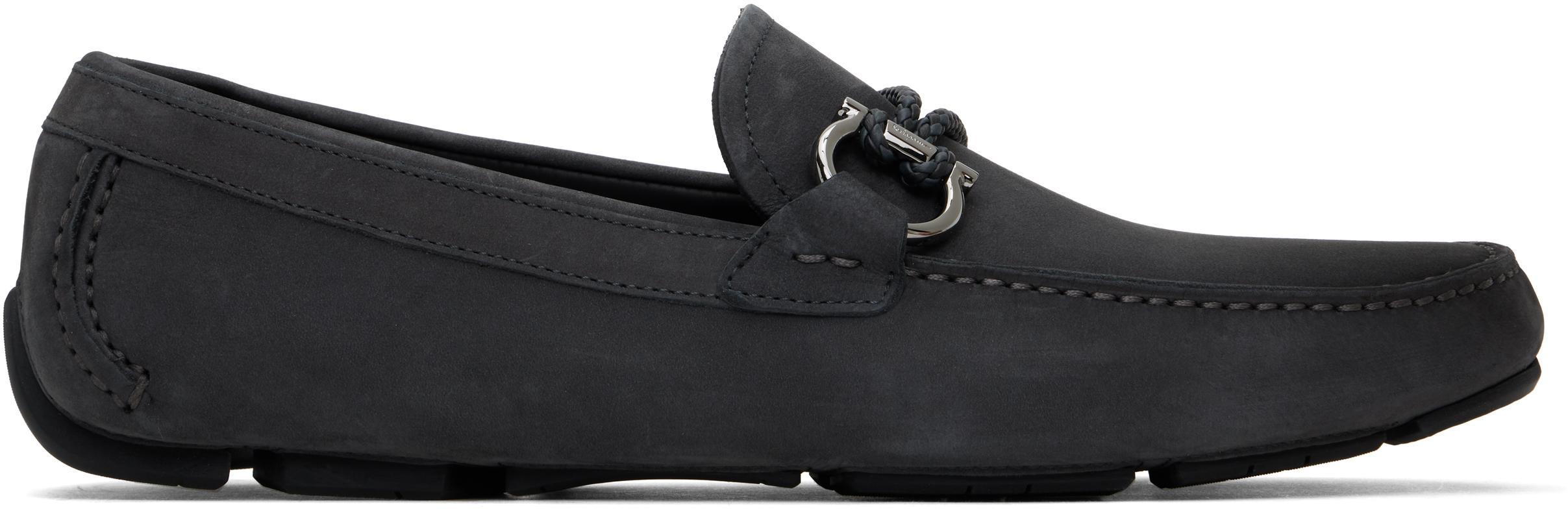 FERRAGAMO Gray Gancini Driver Loafers In Dark Silvr/ 0780/ner Product Image