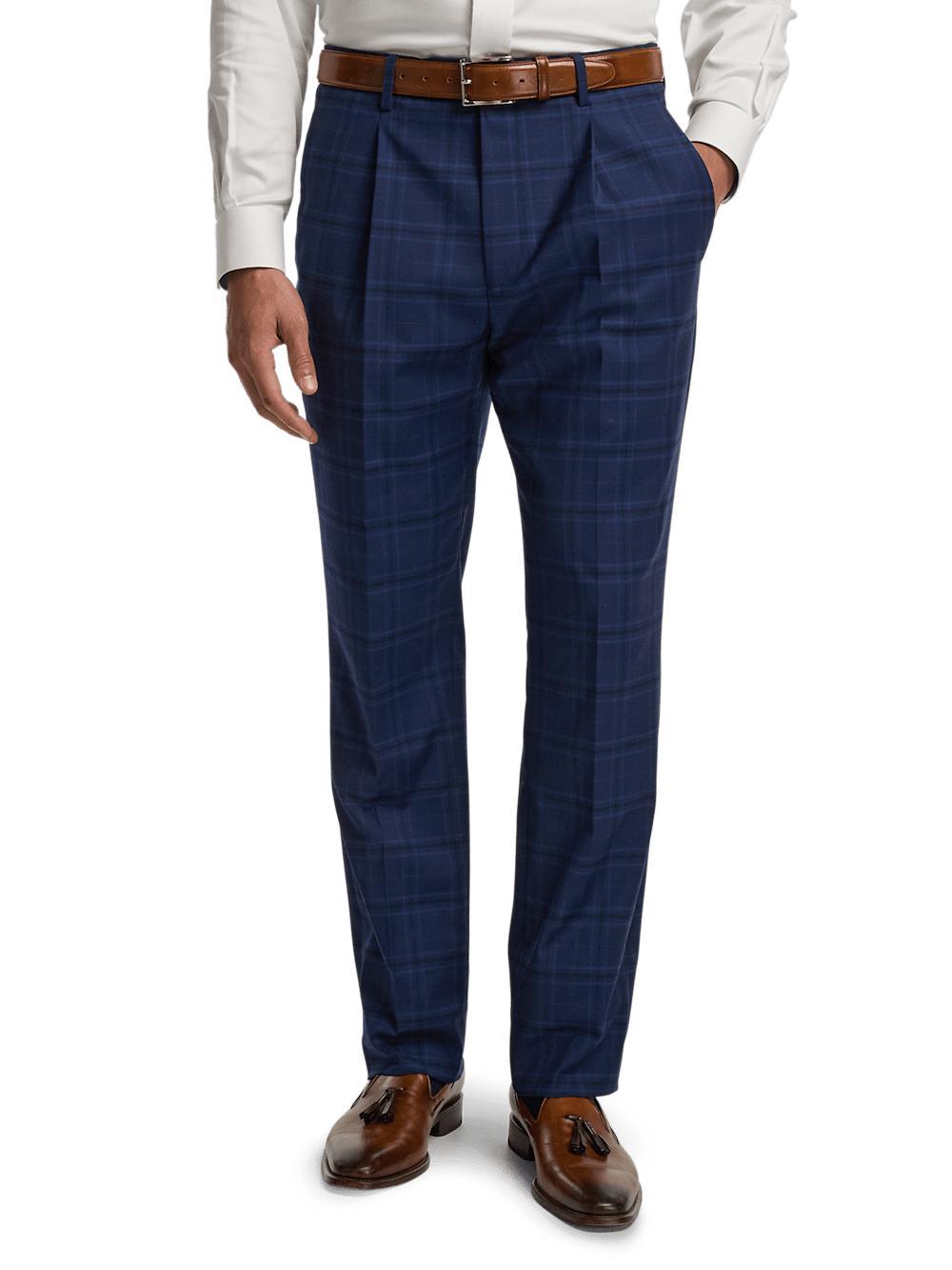 Wool Stretch Plaid Single Breasted Notch Lapel Suit - Blue Product Image