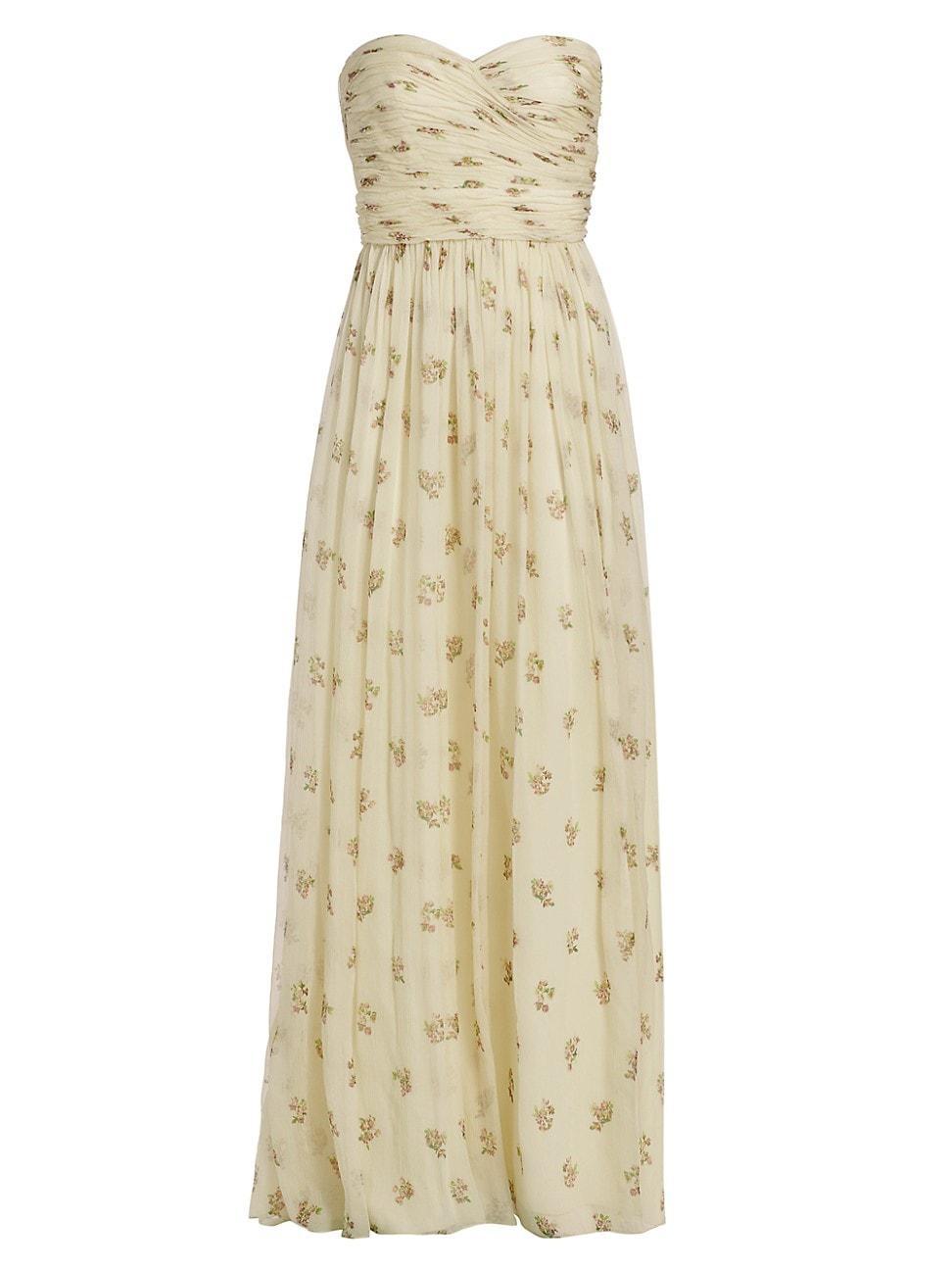 Womens Estelle Strapless Floral Silk Gown Product Image