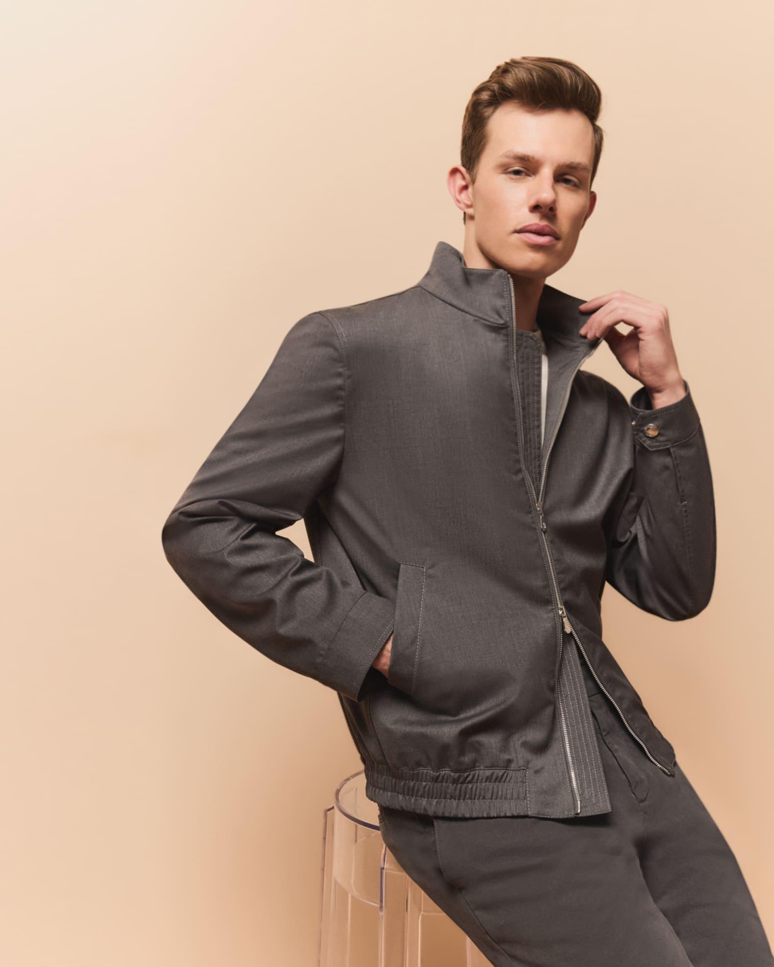 Men's Wool Full-Zip Blouson Jacket Product Image