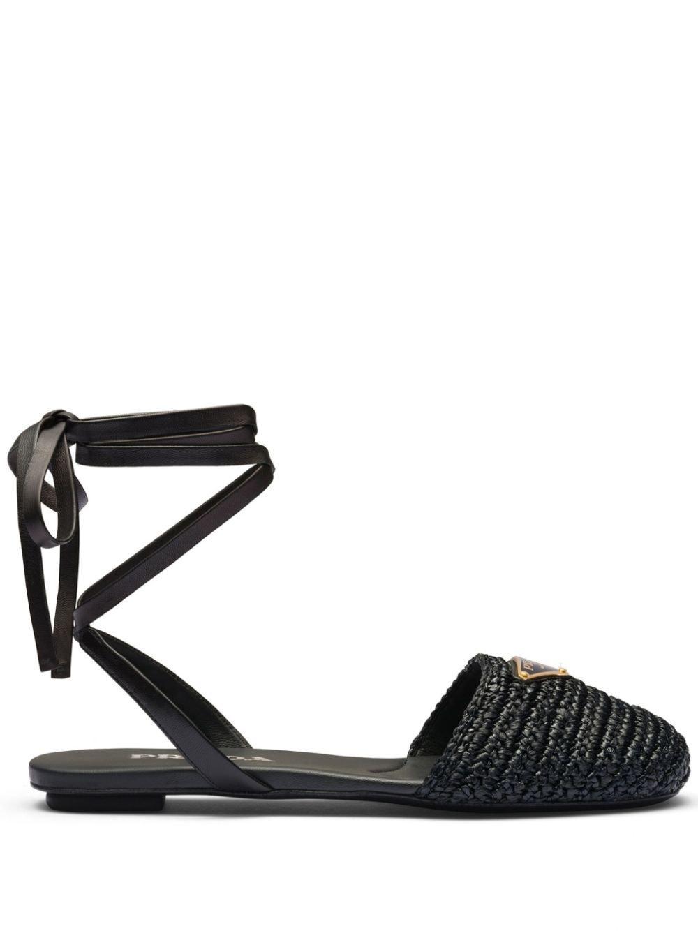 Crochet Flat Sandals In Black Product Image