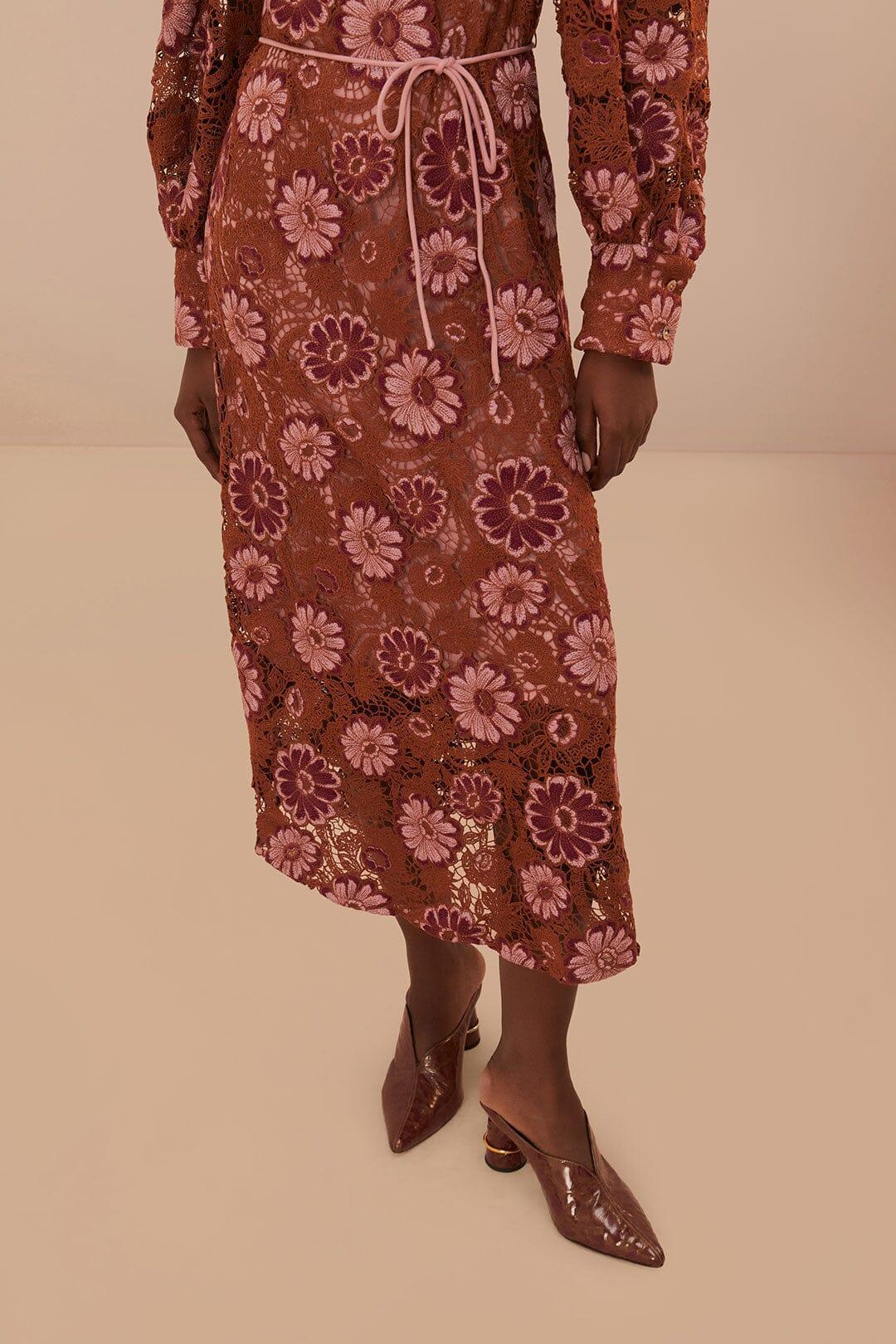 Brown Gigi Tapestry Guipure Midi Dress, GIGI TAPESTRY SAND / XXS Product Image