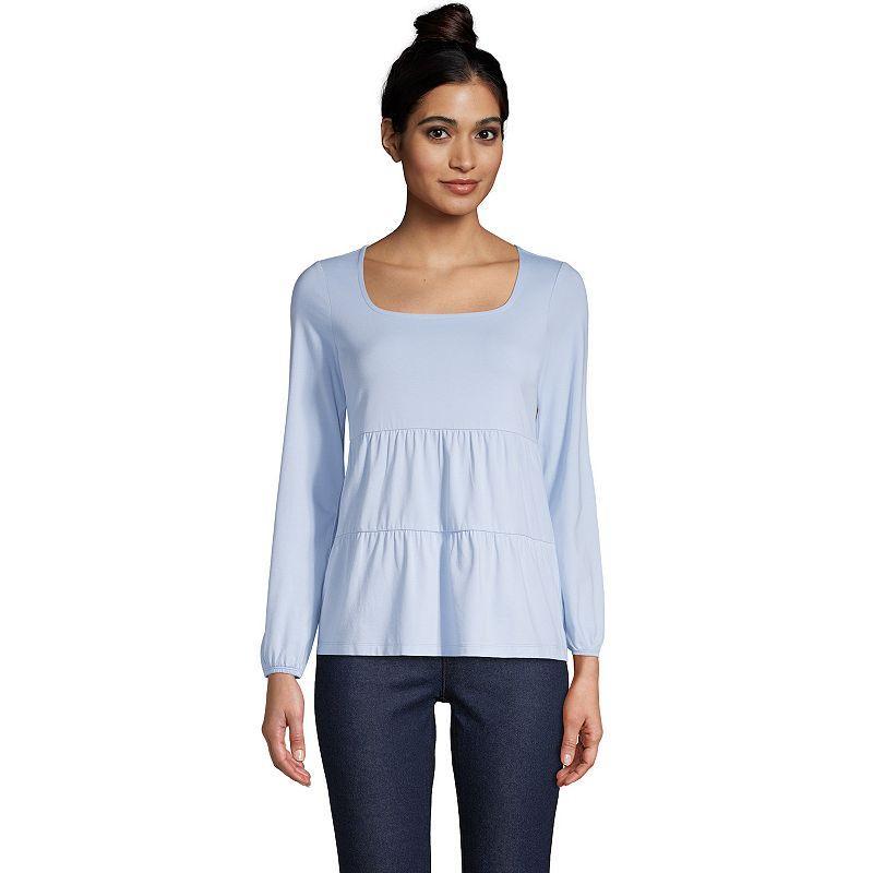 Women's Lands' End Squareneck Tiered Top, Size: Large, Blue Highland Plaid Product Image