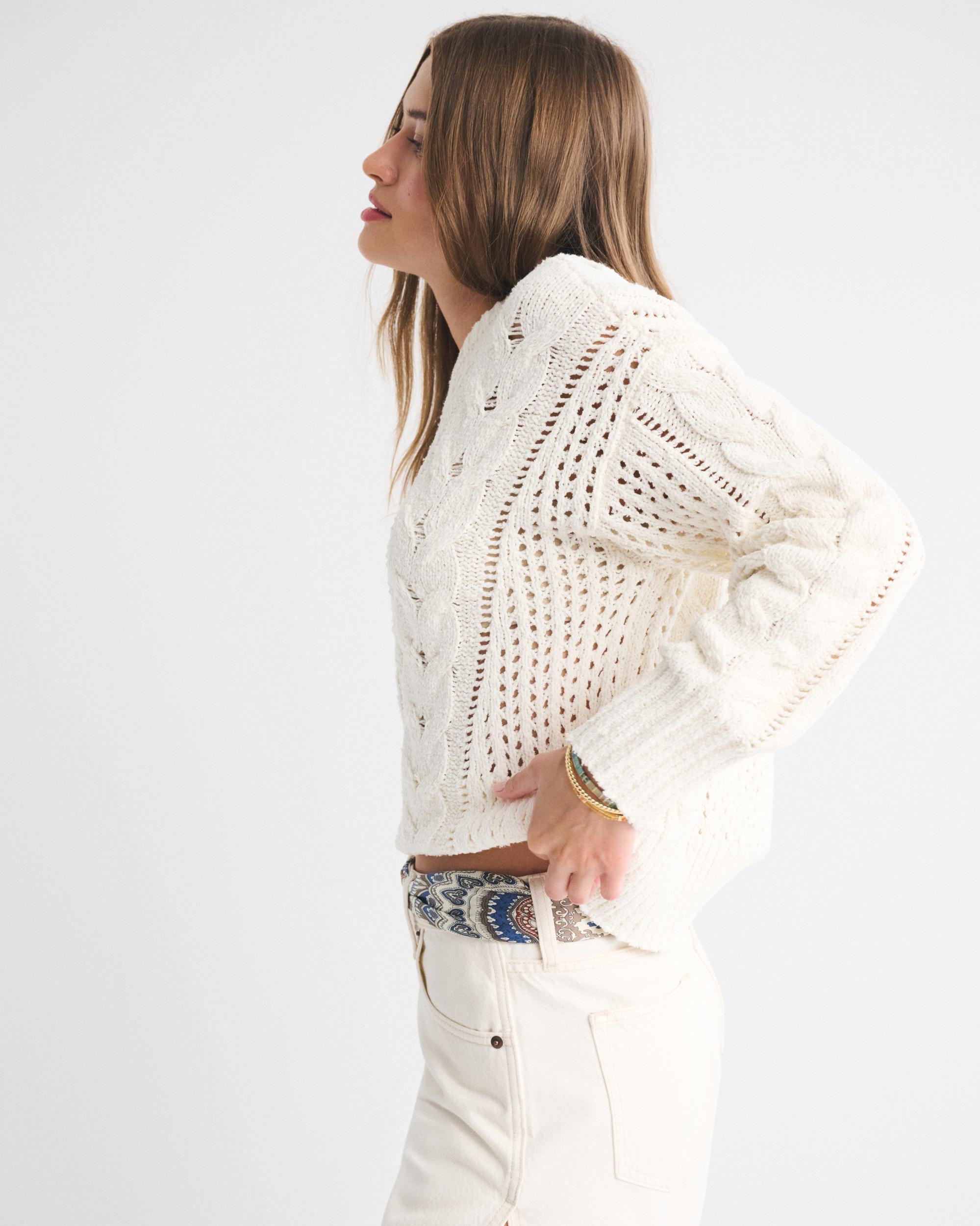 Textural Stitch Cable Crew Sweater Product Image
