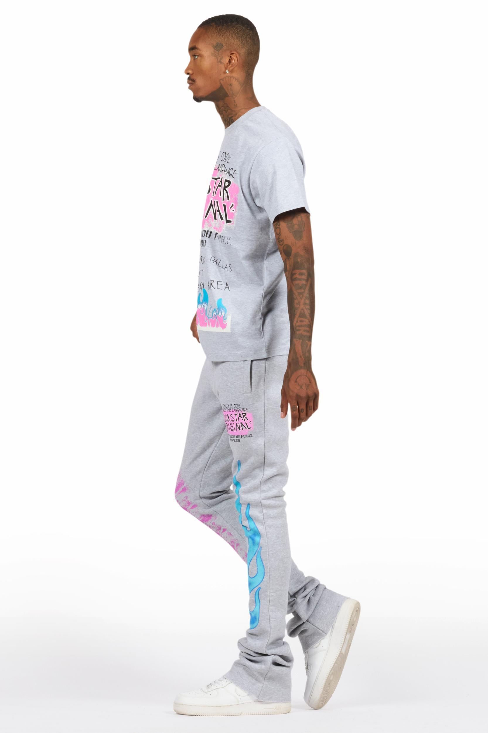 Beno Heather Grey T-Shirt/Stacked Flare Track Set Male Product Image