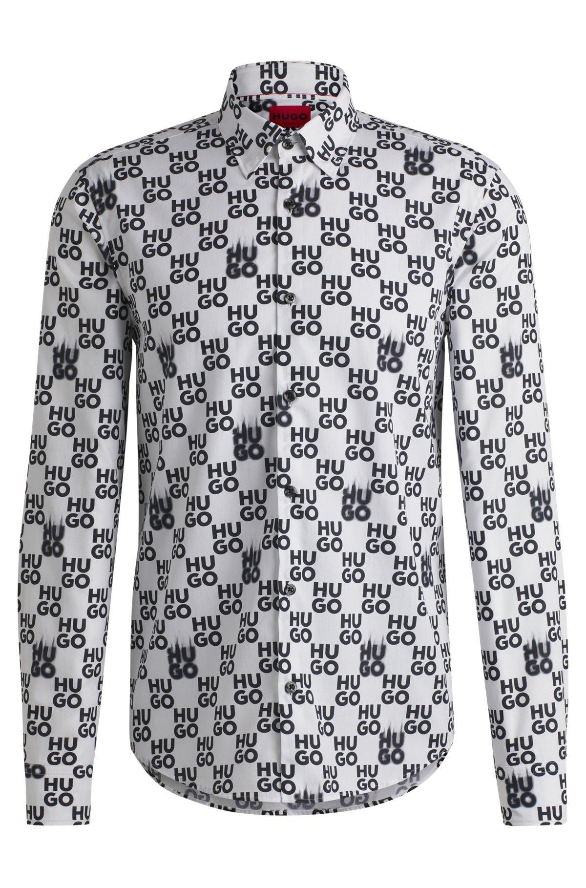 Slim-fit shirt in seasonal-print cotton poplin Product Image