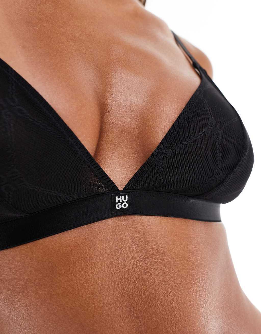 HUGO Bodywear triangle sporty lace bra in black Product Image