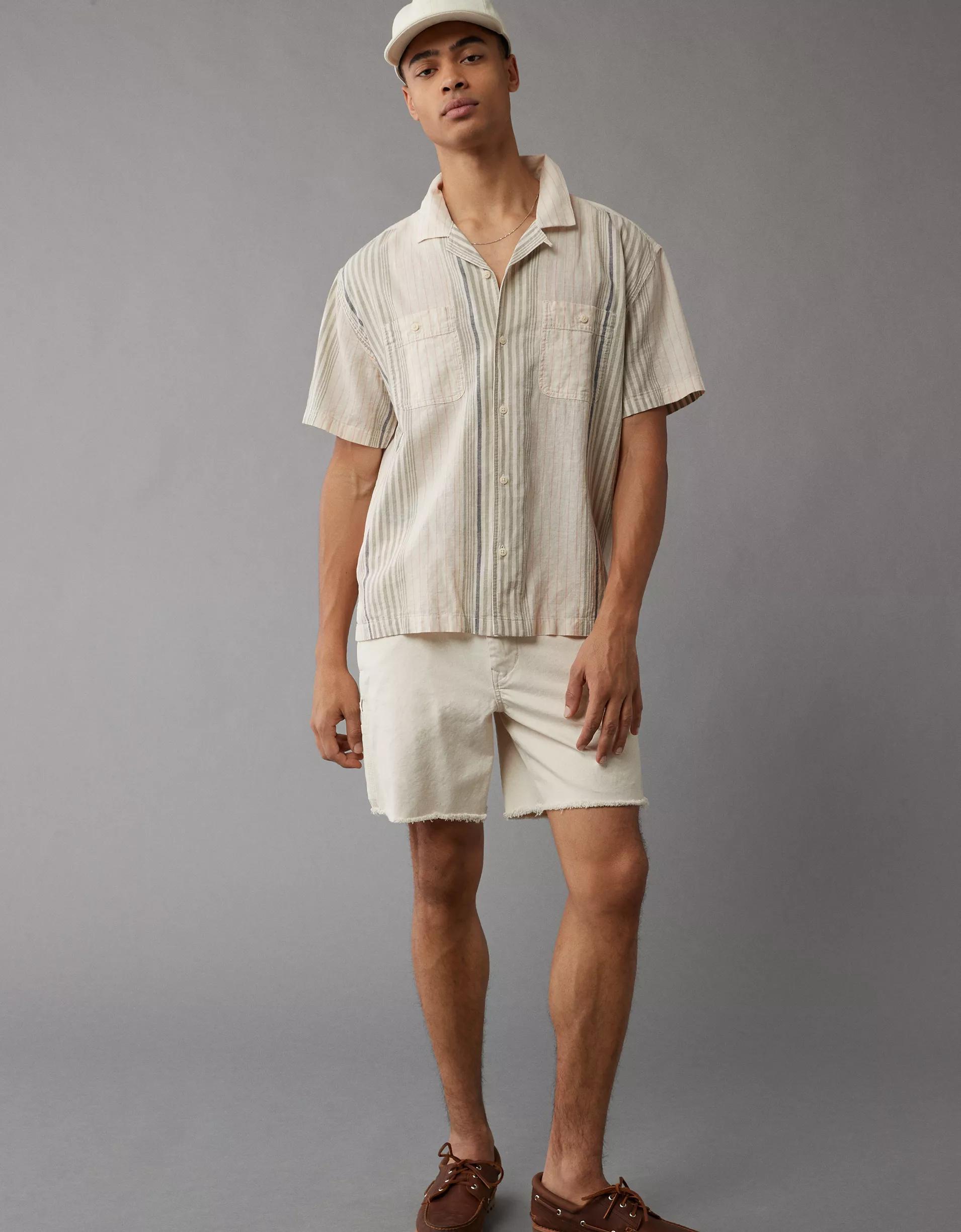 AE Poolside Linen-Blend Striped Button-Up Shirt Product Image