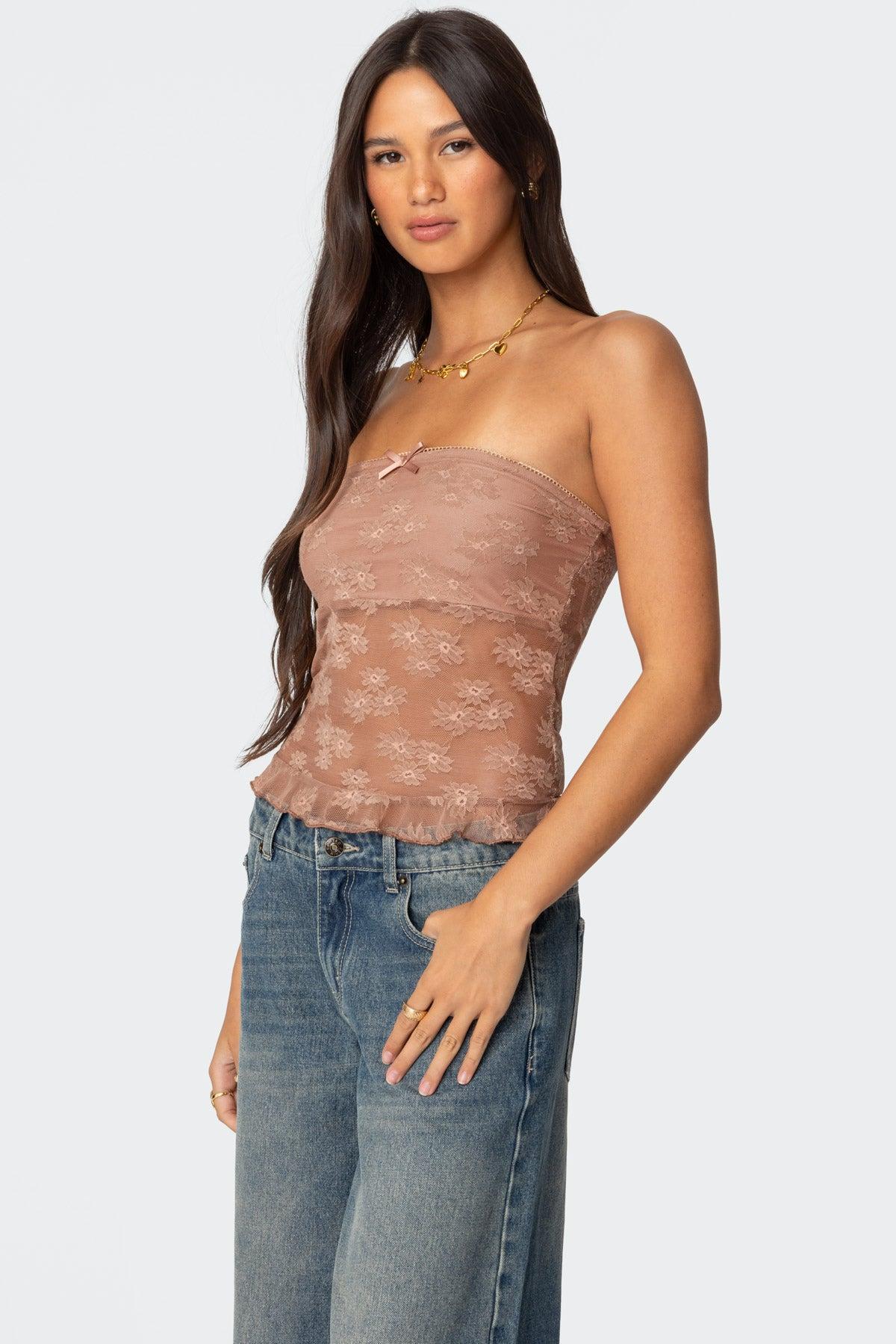 Ballet Sheer Lace Tube Top Product Image