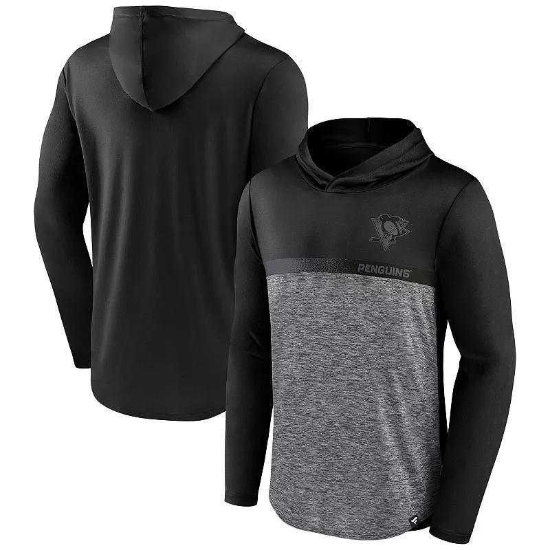Men's Fanatics Black/Heather Charcoal Pittsburgh Penguins Iconic Defender Pullover Hoodie,  Product Image
