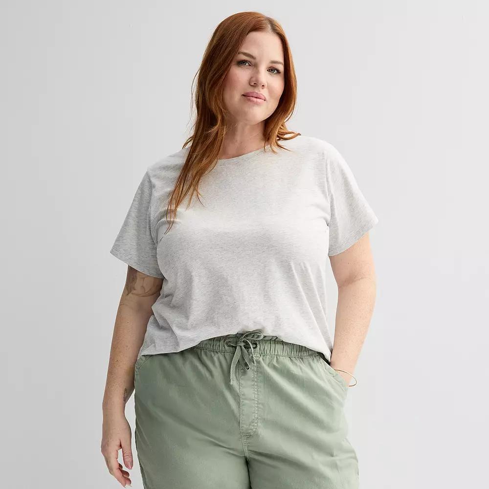 Plus Size Sonoma Goods For Life® Short-Sleeve Crew Tee, Women's, Size: 1XL, Light Grey Grey Product Image