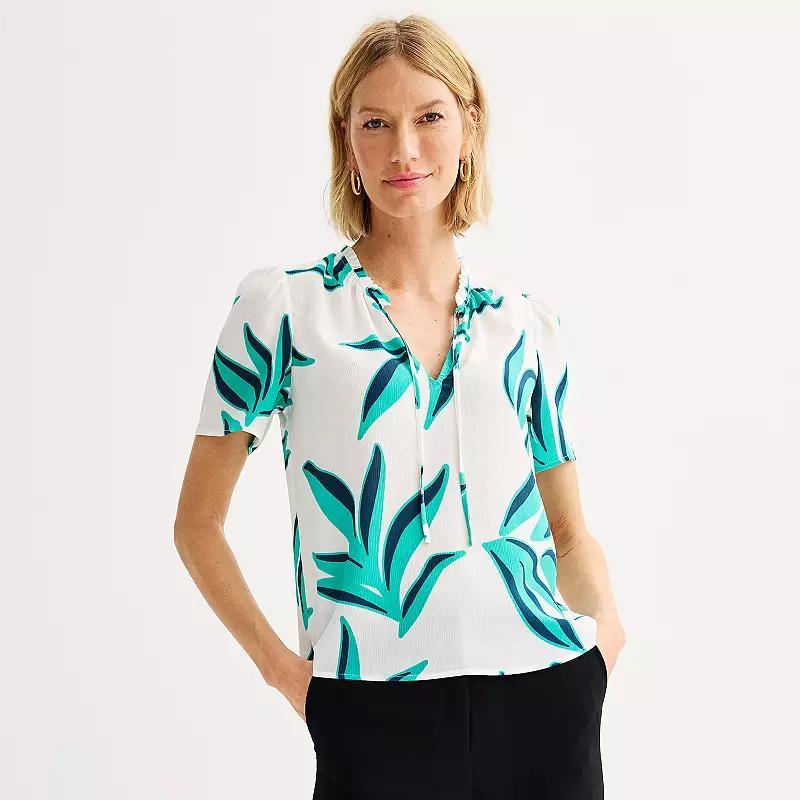 Womens Nine West Tie Front Ruffle Neck Top Product Image