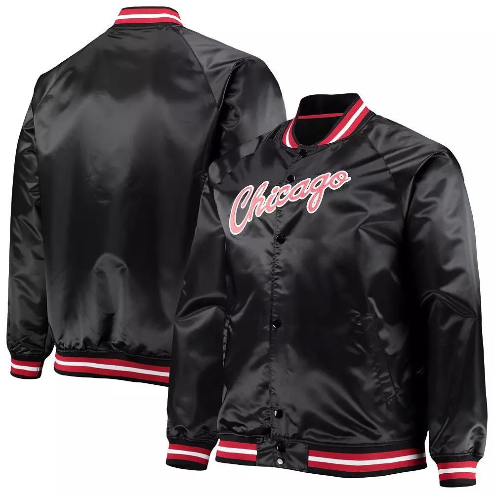 Men's Mitchell & Ness Black Chicago Bulls Big & Tall Hardwood Classics Raglan Satin Full-Snap Jacket, Size: 2XB Product Image