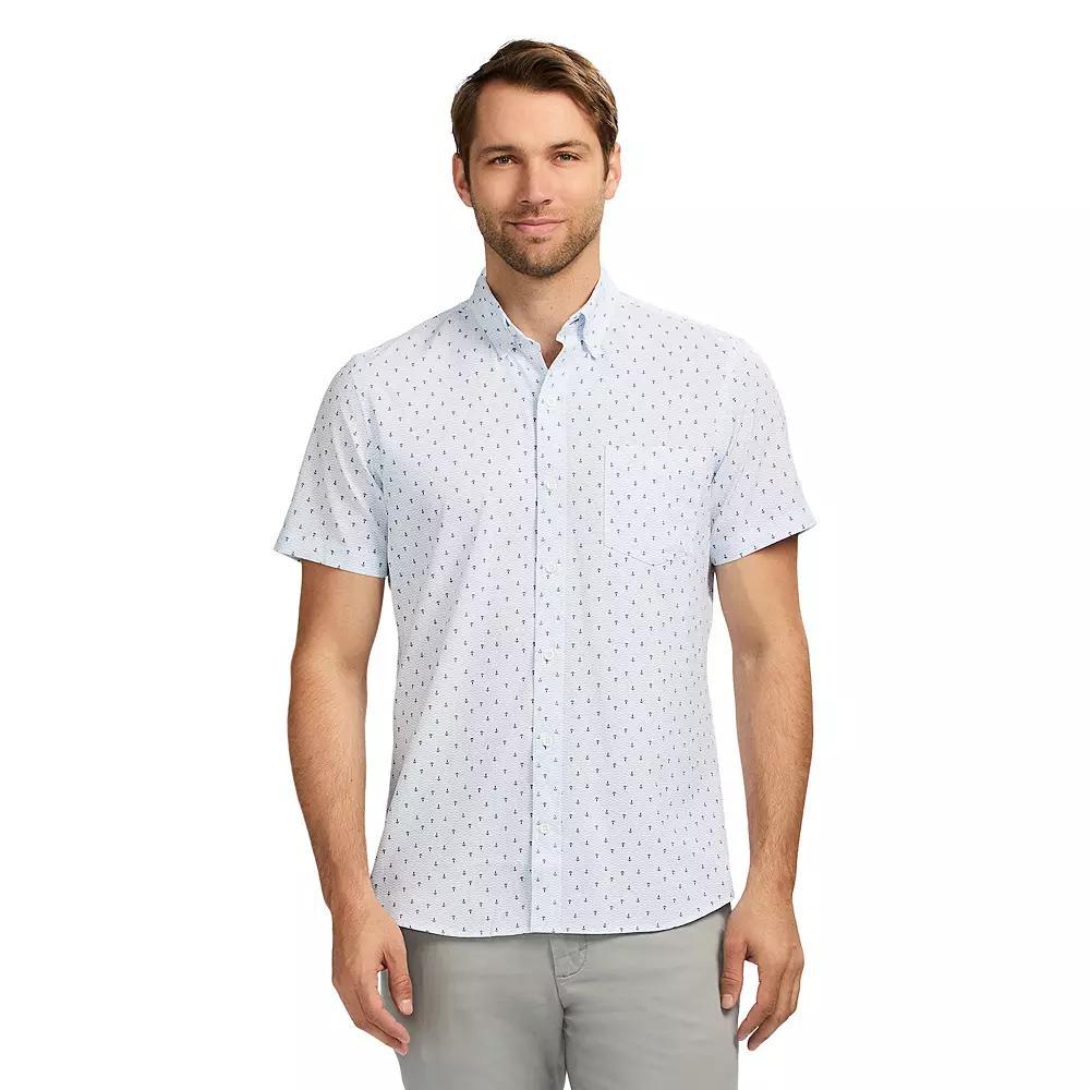 Men's IZOD Breeze Woven Short Sleeve Button Down Shirt, Size: Small, White Anchors Product Image