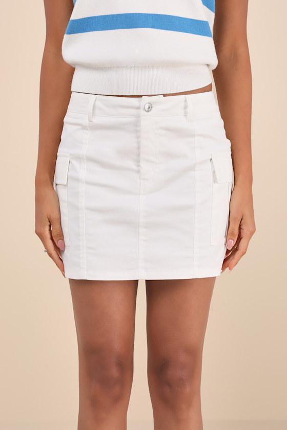 Trendsetting Aura Ivory Cargo Mini Skirt Product Image