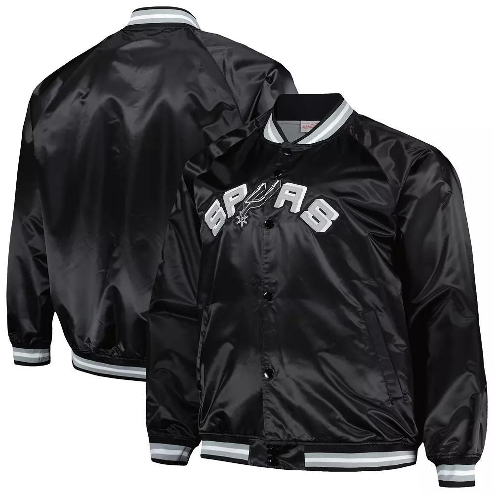 Men's Mitchell & Ness Black San Antonio Spurs Big & Tall Hardwood Classics Wordmark Satin Raglan Full-Zip Jacket, Size: 3XB Product Image