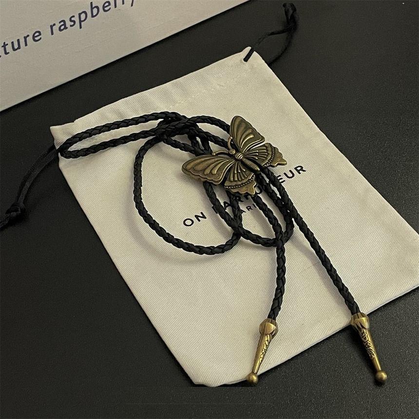 Butterfly Alloy Pendant Braided Cord Choker Product Image