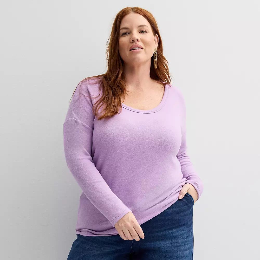 Plus Size Sonoma Goods For Life® Long Sleeve Scoopneck Pullover, Women's, Size: 1XL, Grey Product Image