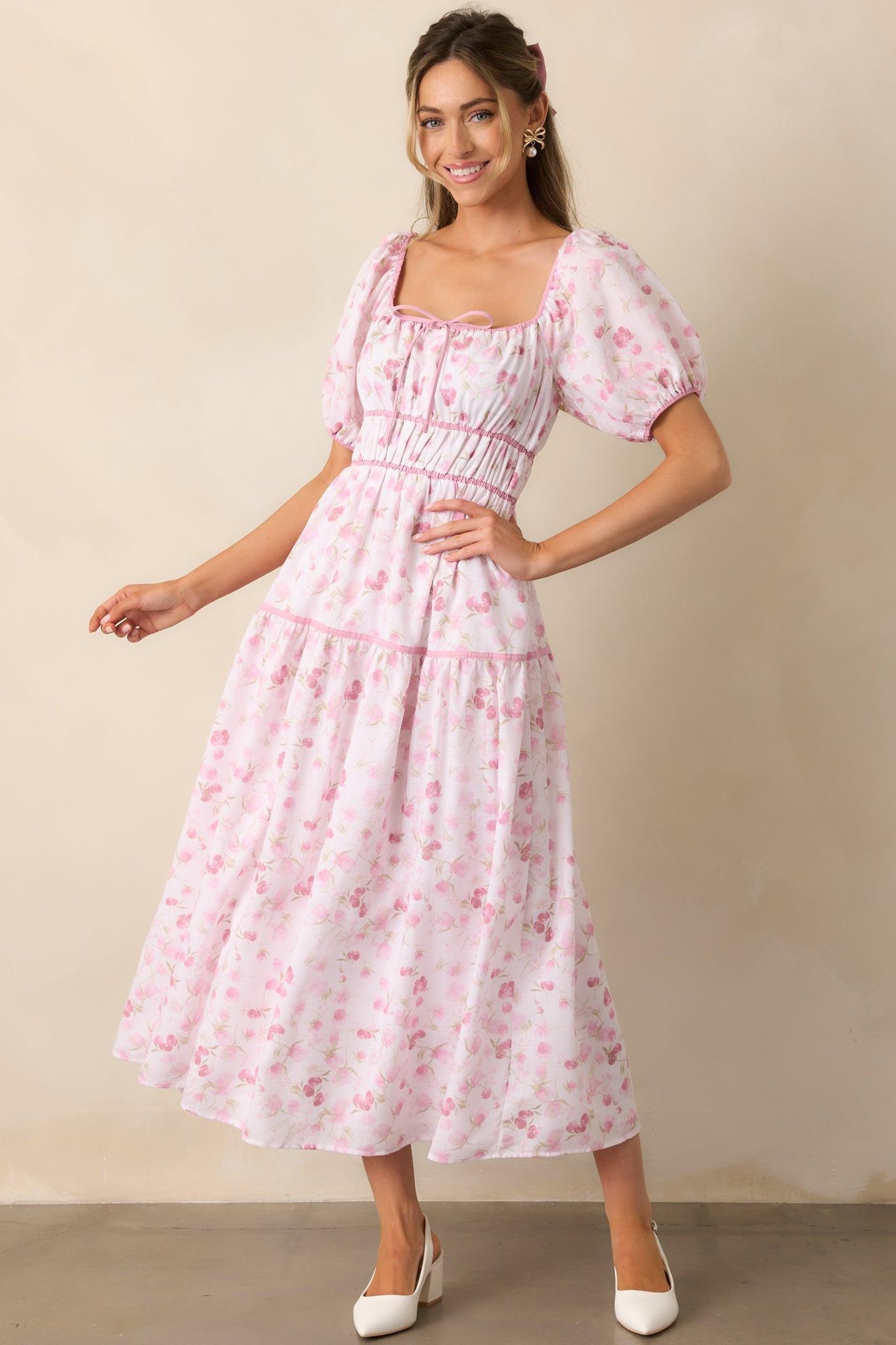 Every Sunday Pink Floral Puff Sleeve Maxi Dress Product Image