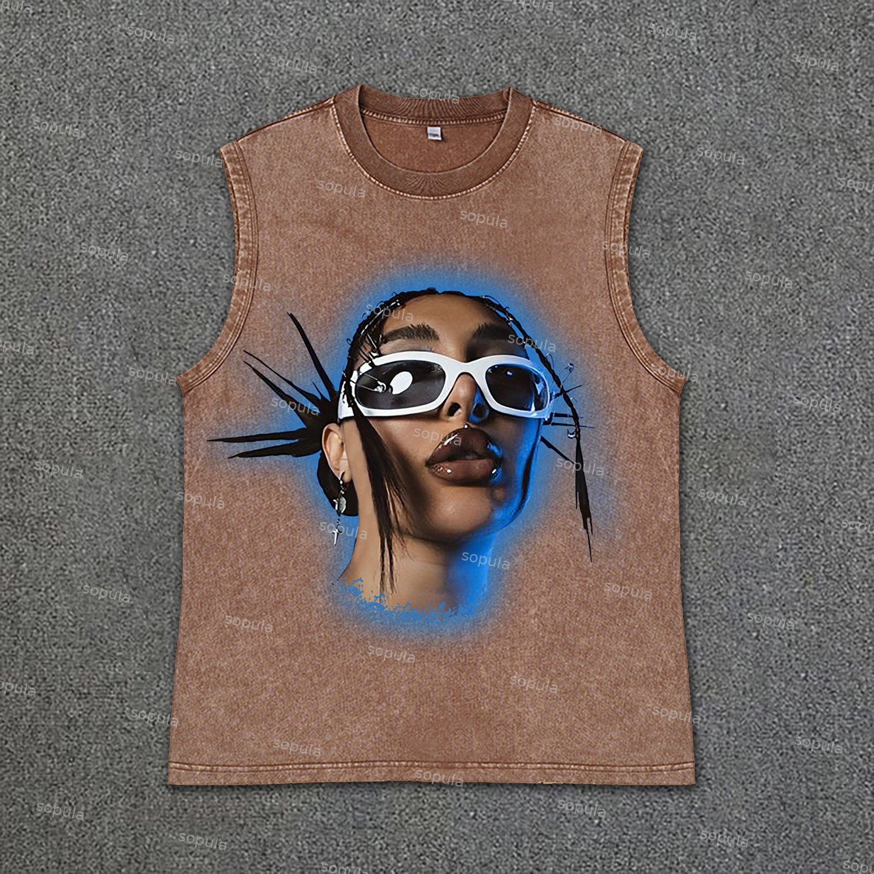 Men's Girls Will Distract Attention Print Vintage Wash Sleeveless Tank Top Product Image