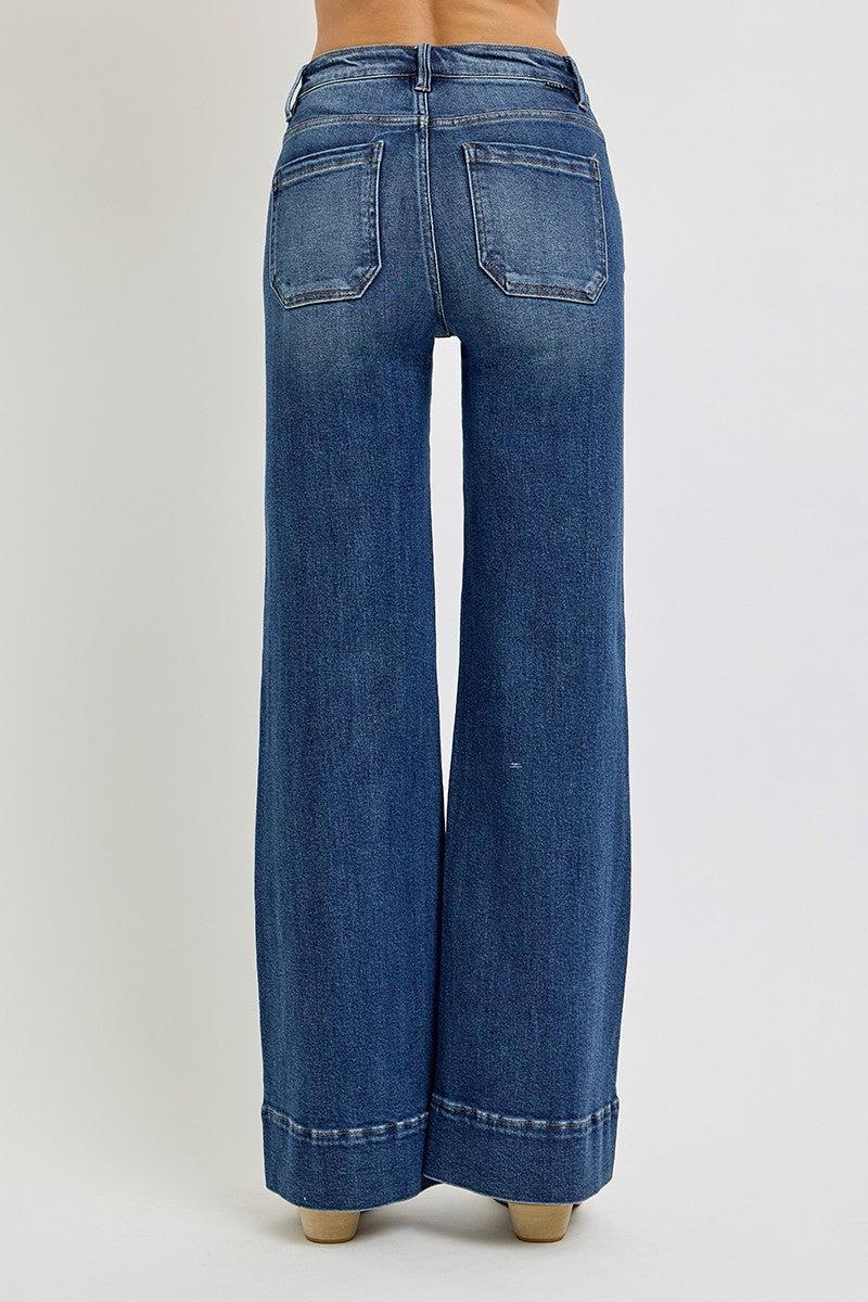 PLUS High Rise Wide Flare Patch Pocket Jeans Product Image