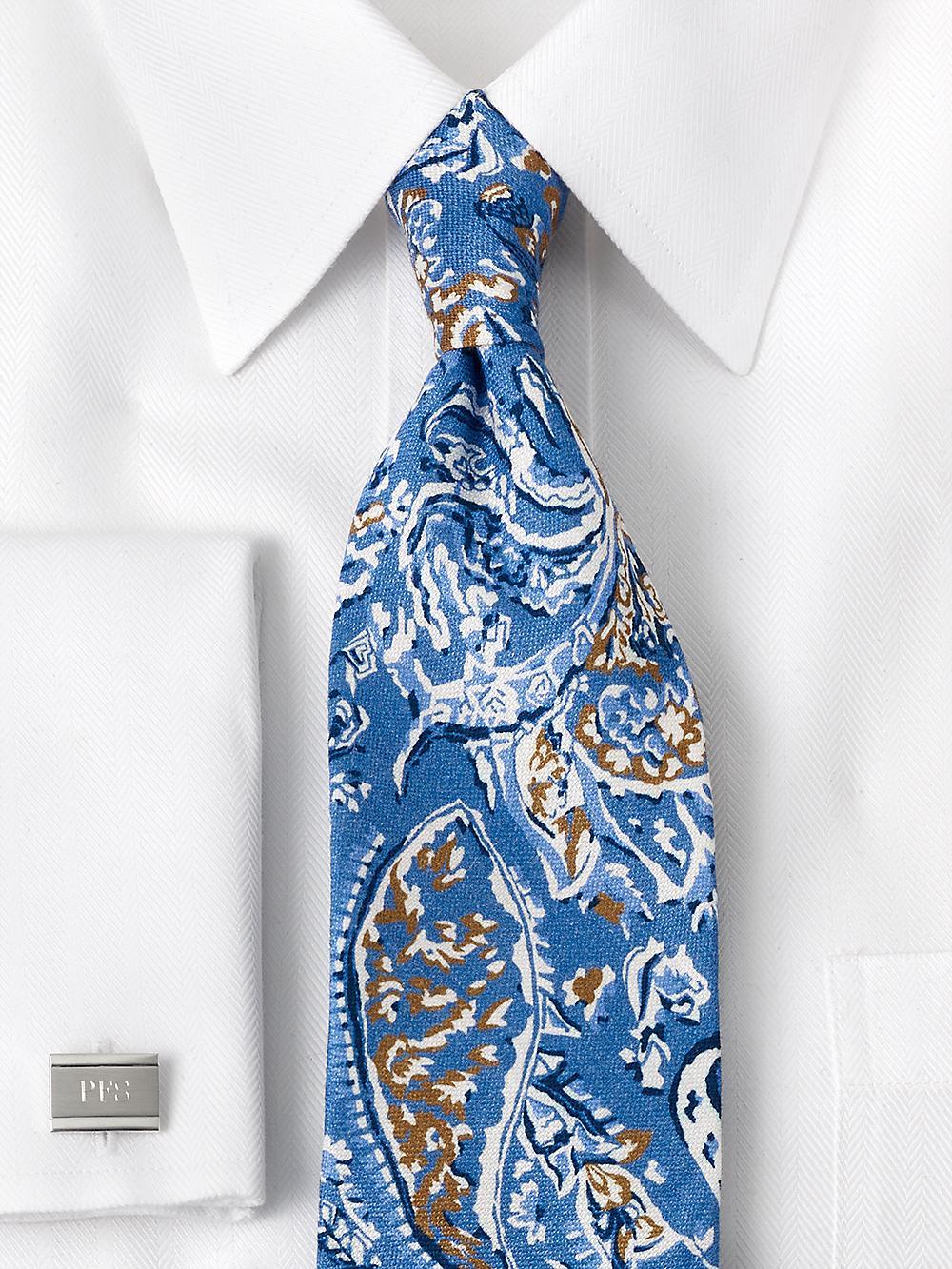 Paisley Woven Silk Tie - Blue/tan Product Image