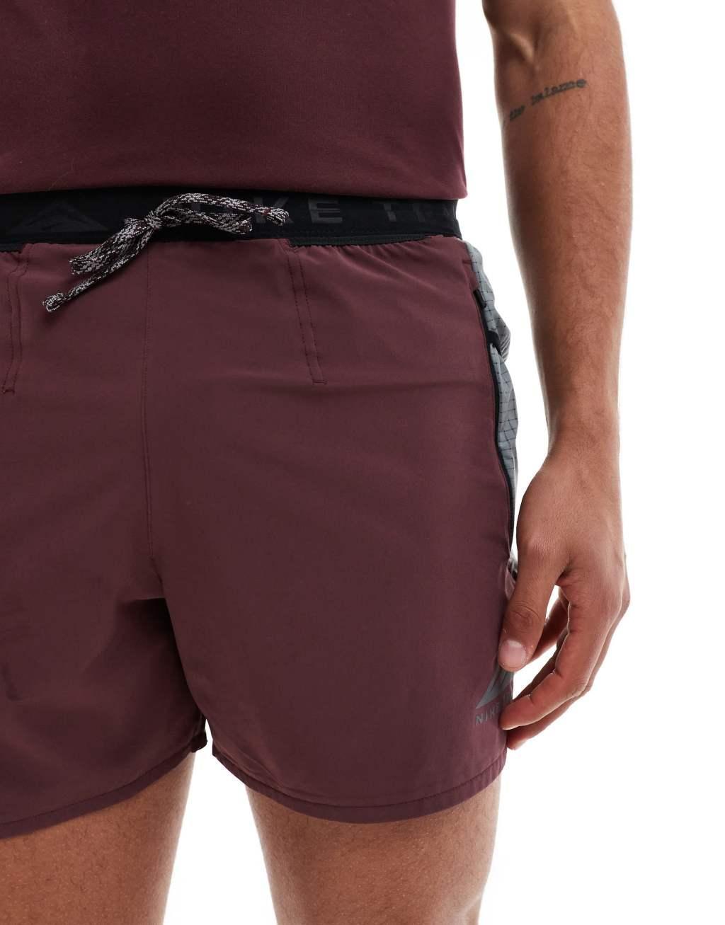 Nike Running Trail logo 5 inch shorts in burgundy Product Image