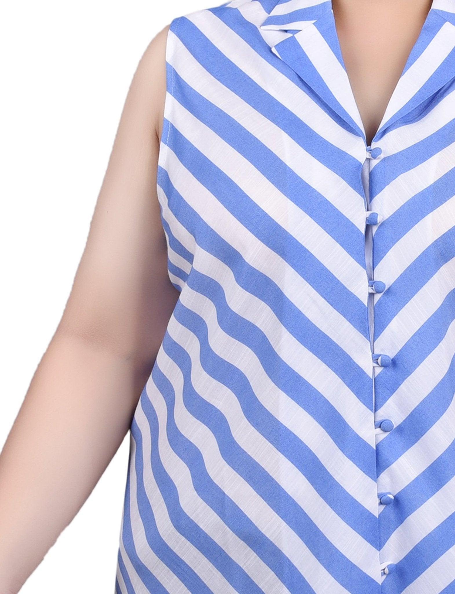 Sleeveless Collared Chevron Striped Blouse - Plus Product Image