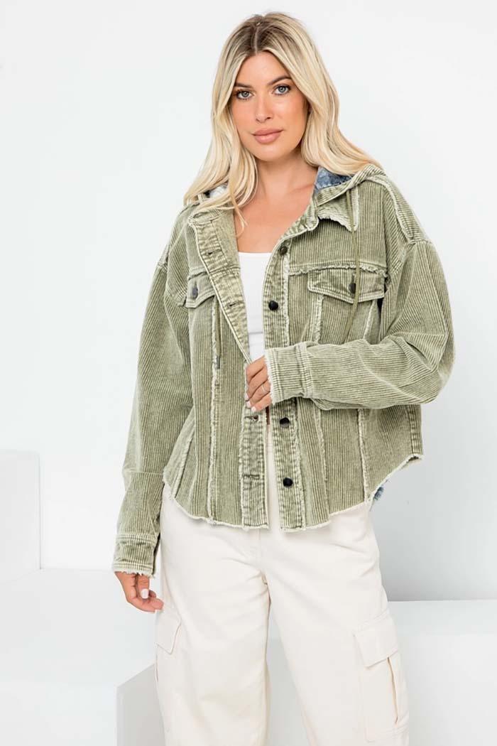 Washed Corduroy Crop Hooded Jacket Product Image