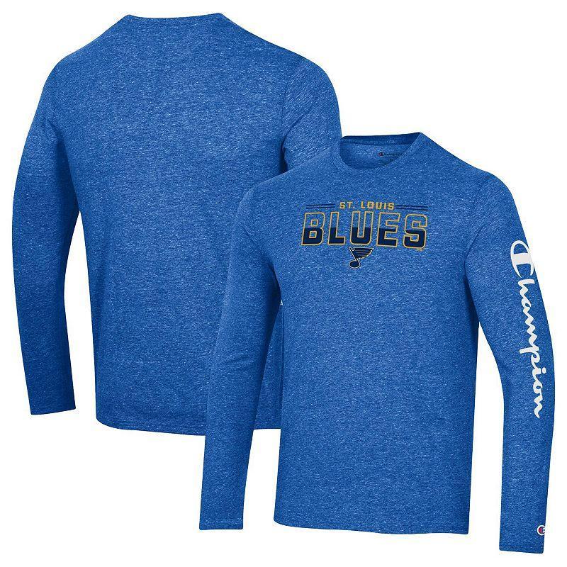 Mens Champion Heather Royal St. Louis Blues Tri-Blend Long Sleeve T-Shirt Product Image