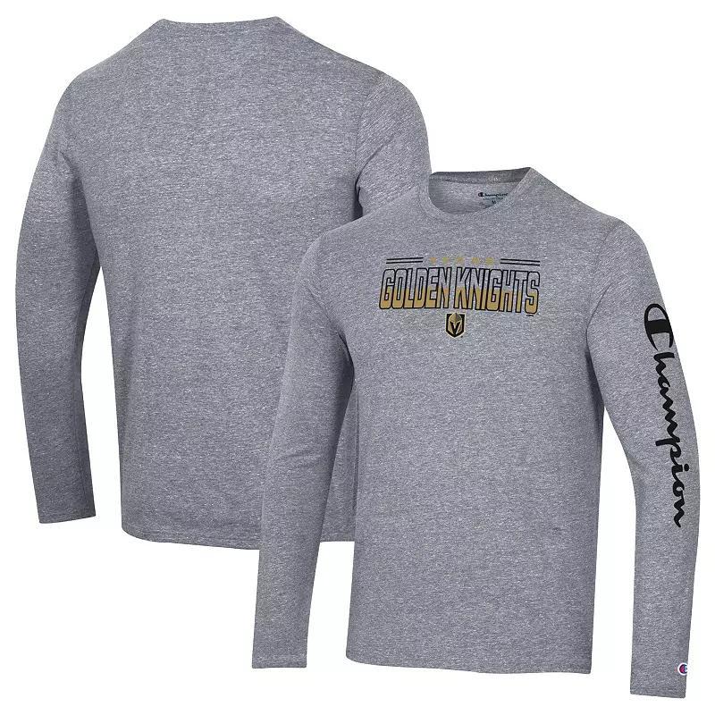 Men's Champion Heather Gray Vegas Golden Knights Tri-Blend Long Sleeve T-Shirt,  Product Image