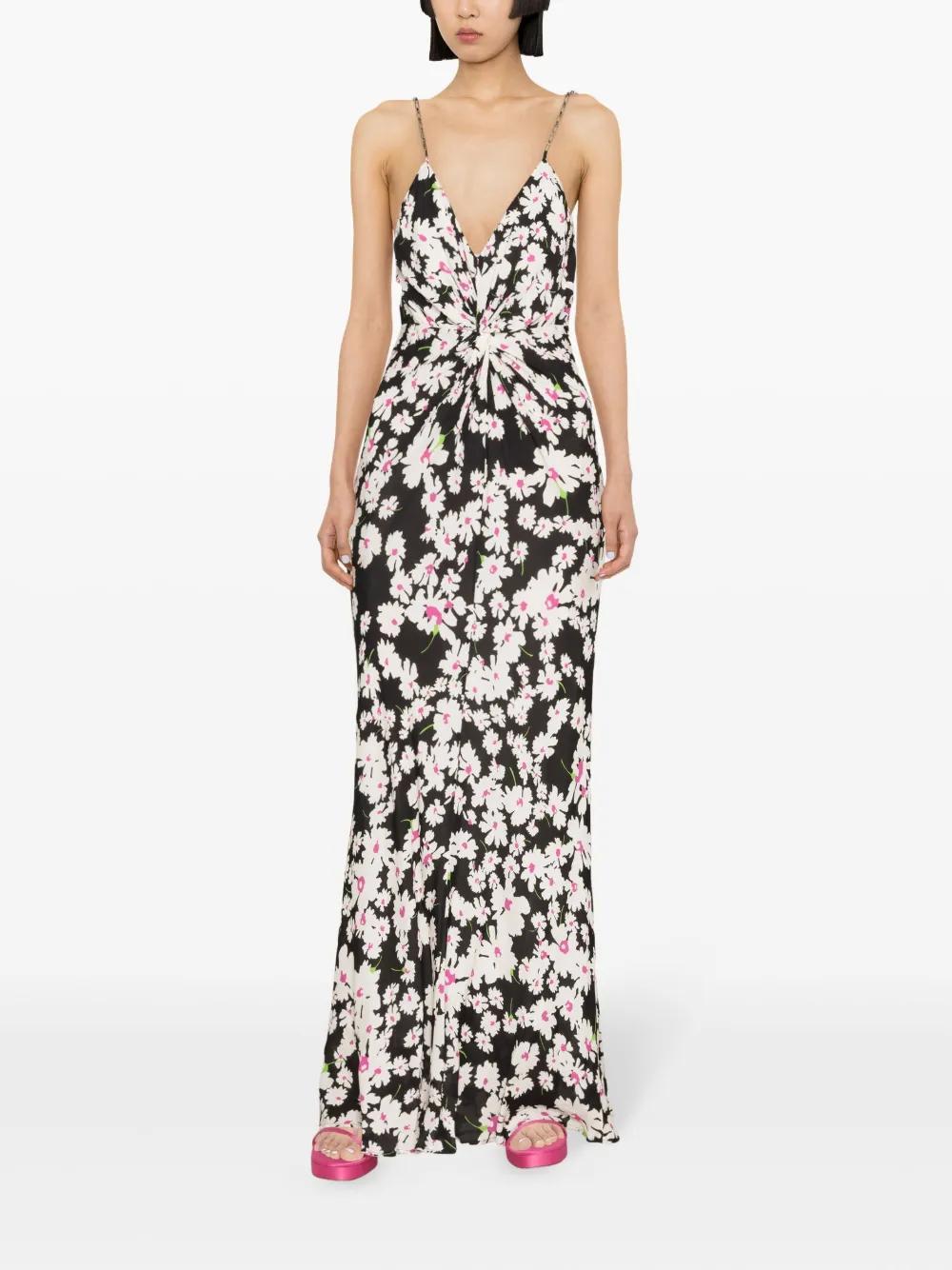 MSGM Floral-print Crepe Maxi Dress In Black Product Image