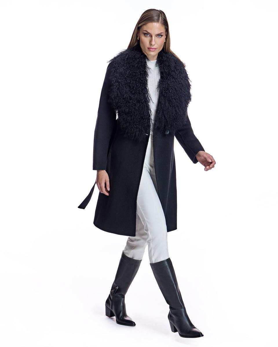 Julia & Stella by Maximilian Wool Wrap Coat With Lamb Collar-Maximilian Product Image