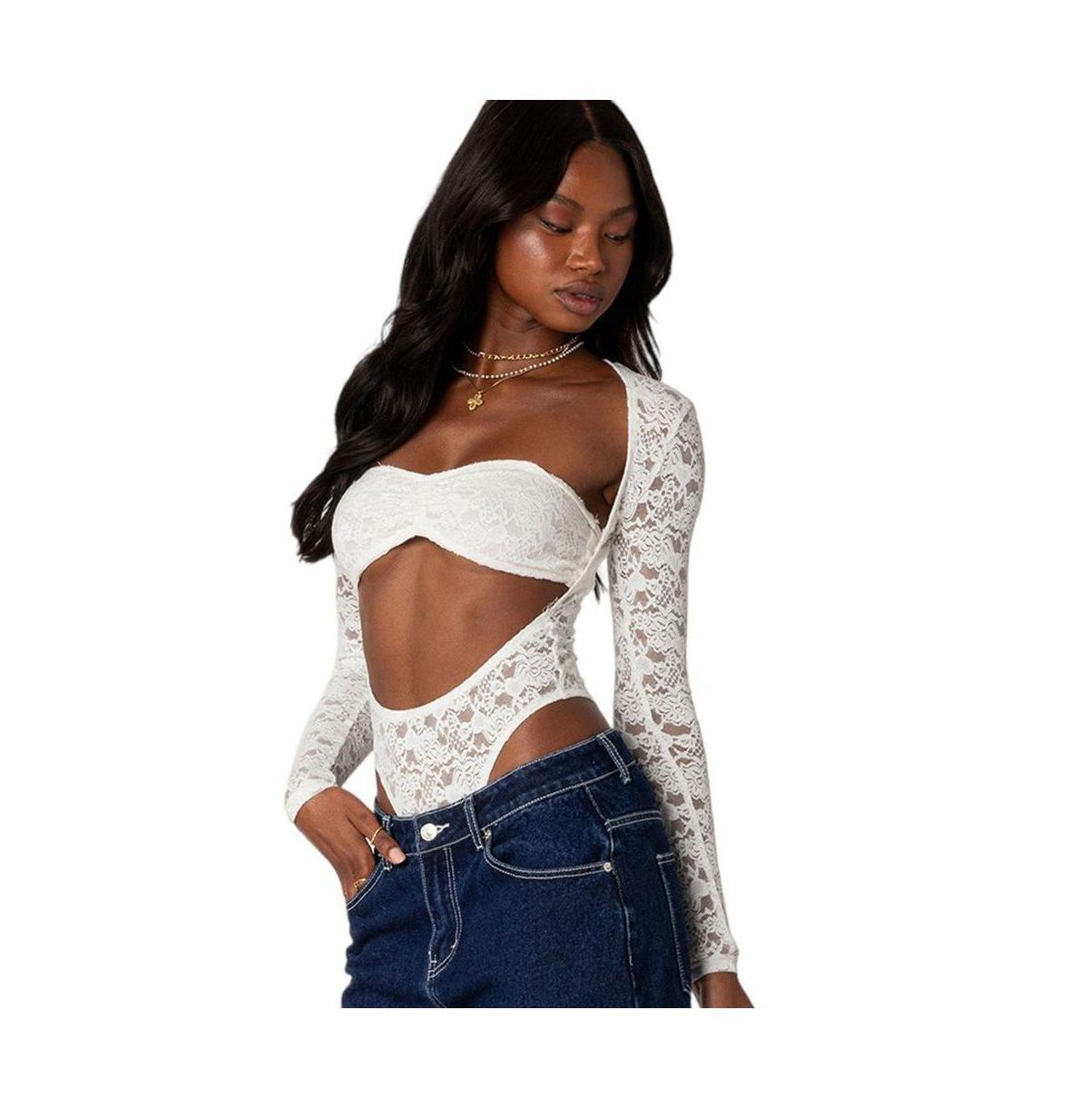 Womens Zoey Sheer Lace Two Piece Bodysuit Product Image