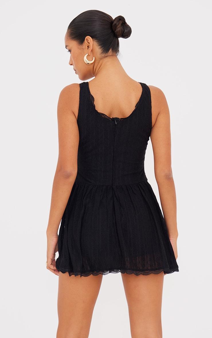 Black Textured Lace Corset Detail Floaty Romper Product Image