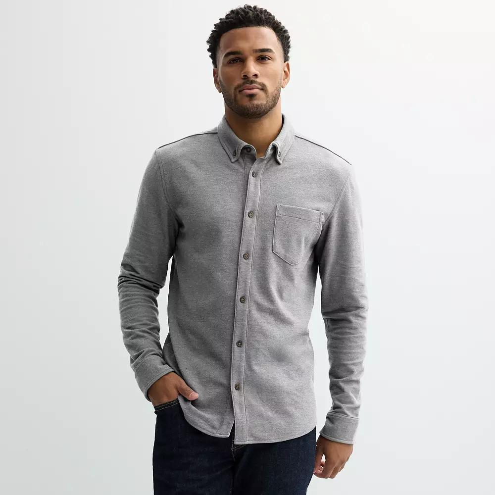 Men's Sonoma Goods For Life® Long Sleeve Pique Button-Up Shirt, Size: XL, Medium Mineral Grey Product Image