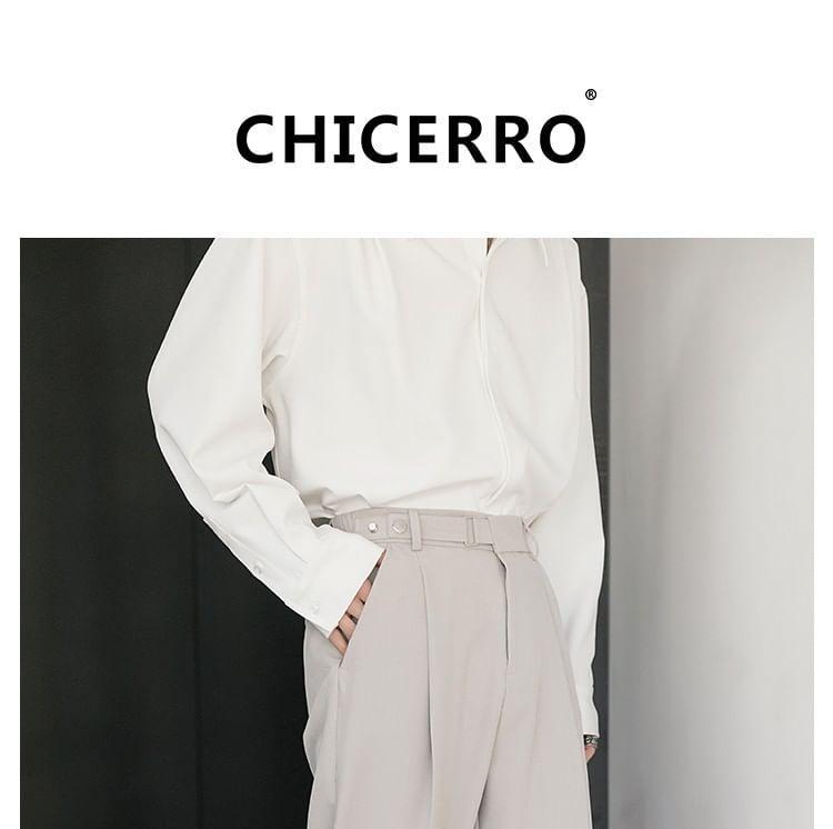 Mid Rise Plain Straight Leg Dress Pants Product Image