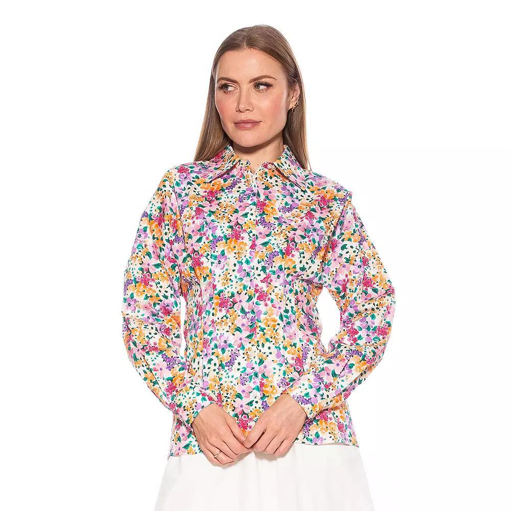 Women's ALEXIA ADMOR Calliope Long Sleeve Fitted Button Down Shirt, Size: 14, Floral Team Product Image