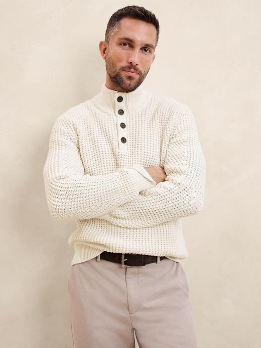 Chunky Waffle Buttoned-Neck Sweater Product Image