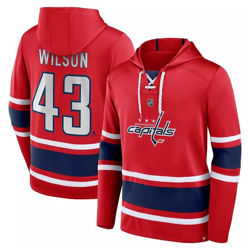 Men's Fanatics Branded Tom Wilson Red Washington Capitals Name & Number Lace-Up Pullover Hoodie,  Product Image