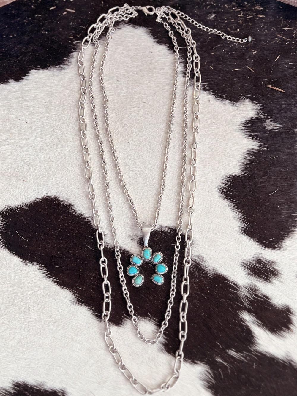 Extra Long 3-Strand Chain And Turquoise Necklace Product Image