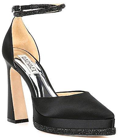 Badgley Mischka Eliana Platform Embellished Satin Pumps Product Image