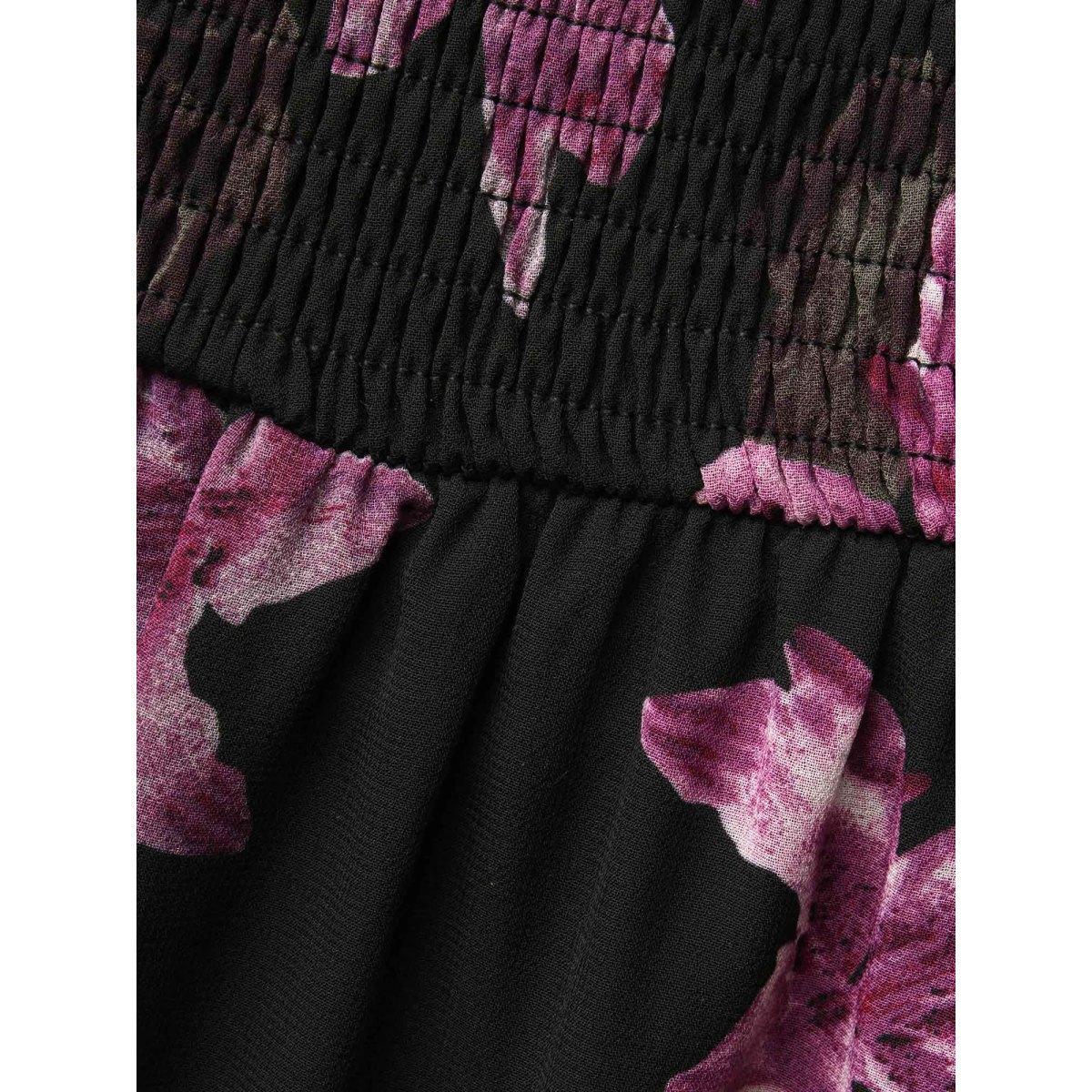 Plus Size Floral Patchwork Ruffle Hem Mesh Dress BlackFlower Women Elegant See through Square Neck Elbow-length sleeve Curvy BloomChic 22-24/3X Product Image