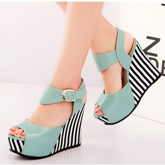 Striped Wedge Sandals Product Image